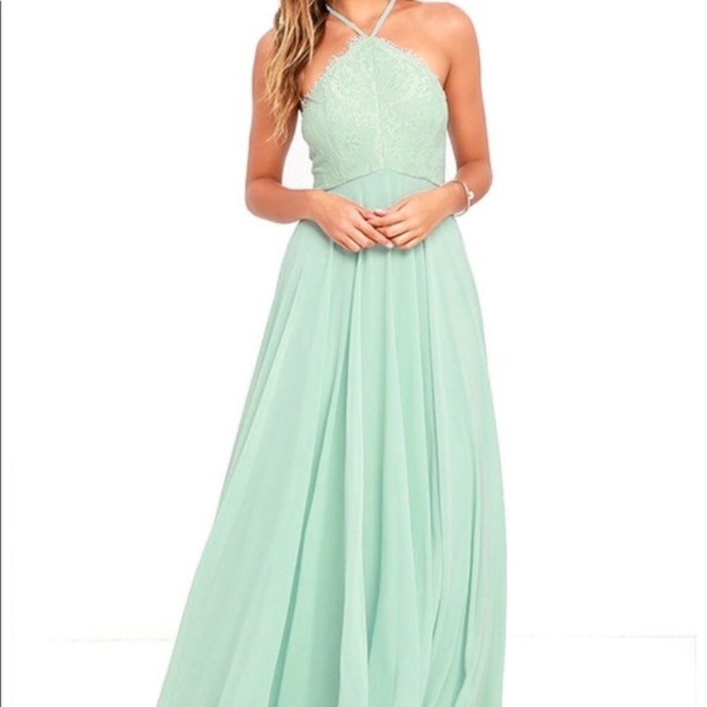 Lulus mint long lace halter dress (S) - NWT!